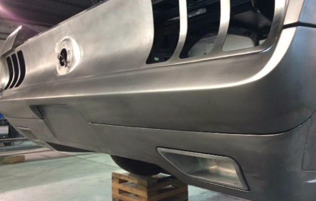 Custom pro touring 1969 Mustang Fastback modified rear bumper and exhaust tips fabrication