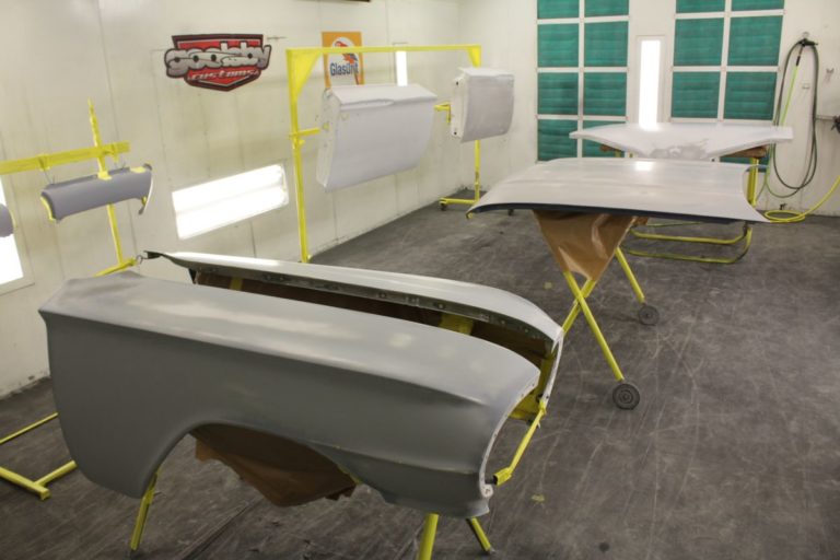 George Poteet's custom 1960 Chevy Impala in the paint booth