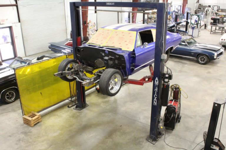 Custom 1969 SS Chevelle Pro Touring muscle car on lift