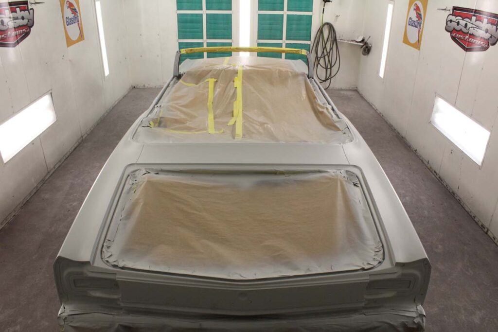 Custom 1966 Chevelle Convertible SS hot rod in the paint booth