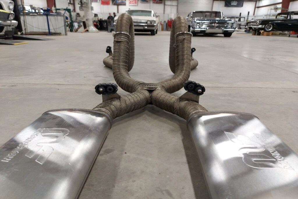 Custom LT4 1968 Chevy C10 Hot Rod Truck DEI Heat wrap on Magnaflow double x pipe exhaust
