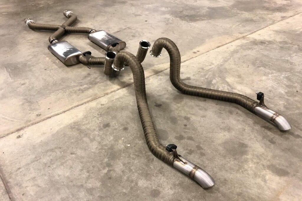 Custom LT4 1968 Chevy C10 Hot Rod Truck DEI Heat wrap on Magnaflow double x pipe exhaust