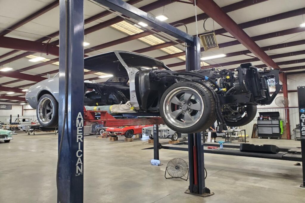 Custom LT4 1967 Camaro Pro Touring street rod in the paint shop