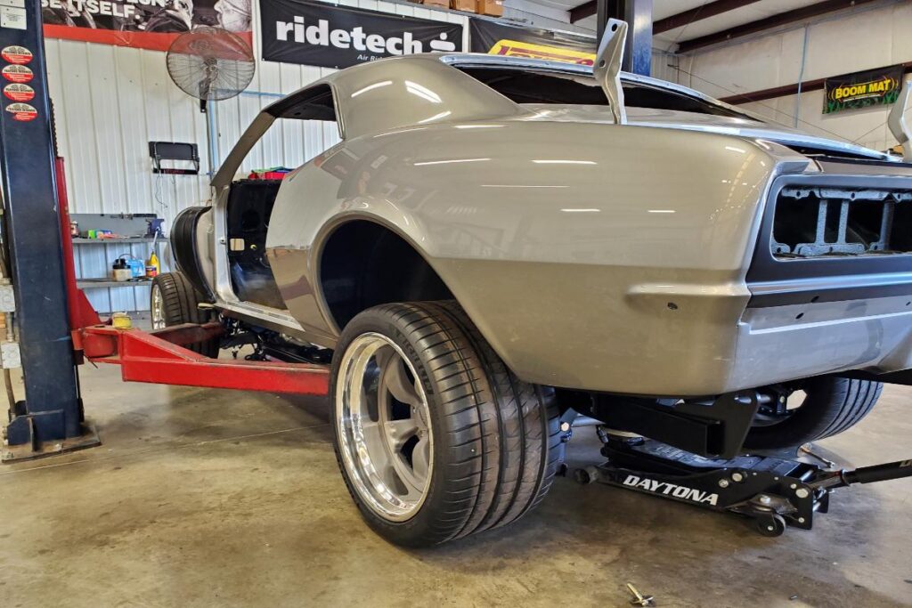 Custom LT4 1967 Camaro Pro Touring street rod in the paint shop