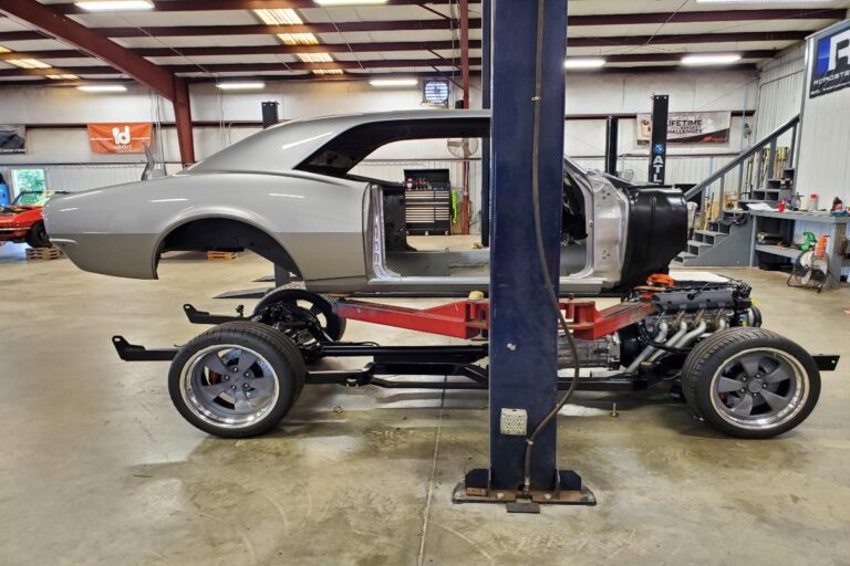 Custom LT4 1967 Camaro Pro Touring street rod in the paint shop