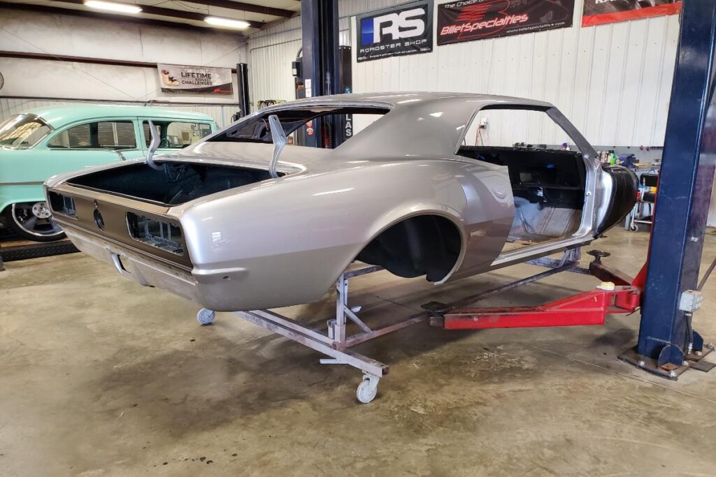Custom LT4 1967 Camaro Pro Touring street rod in the paint shop