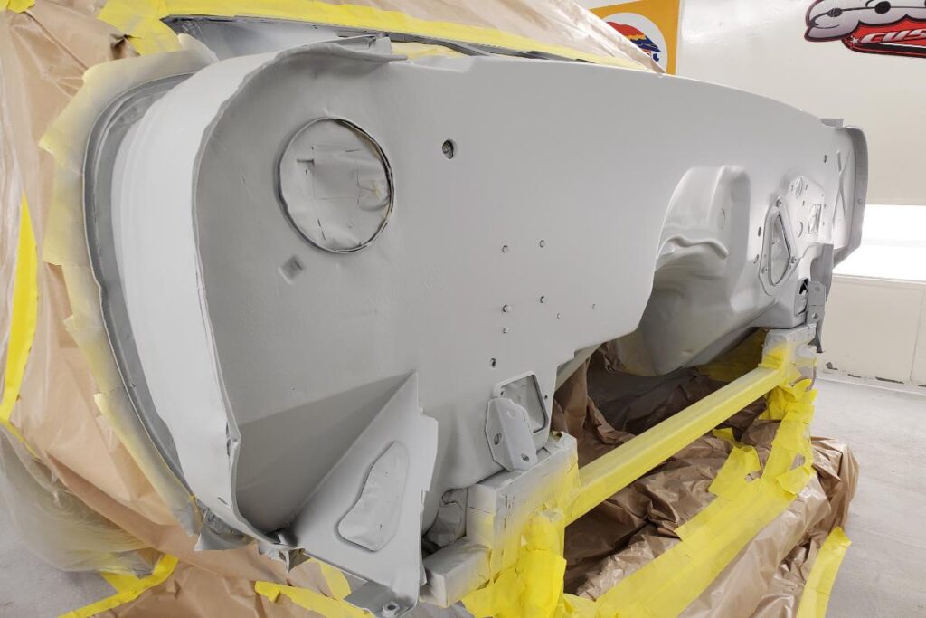 Custom LT4 1967 Camaro Pro Touring street rod in the paint shop