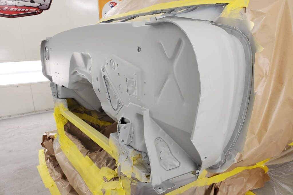 Custom LT4 1967 Camaro Pro Touring street rod in the paint shop