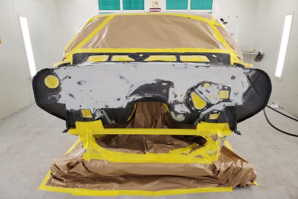 Custom LT4 1967 Camaro Pro Touring street rod in the paint shop