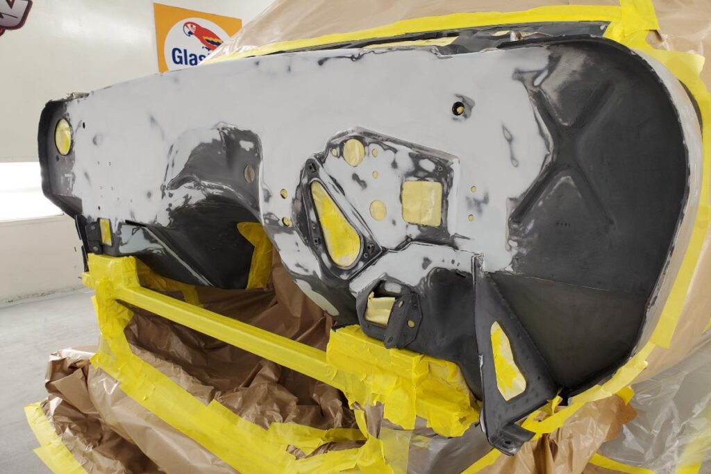 Custom LT4 1967 Camaro Pro Touring street rod in the paint shop