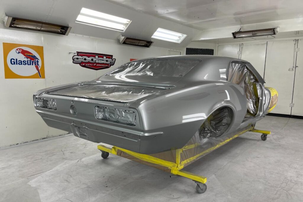 Custom LT4 1967 Camaro Pro Touring street rod in the paint shop