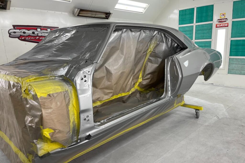 Custom LT4 1967 Camaro Pro Touring street rod in the paint shop