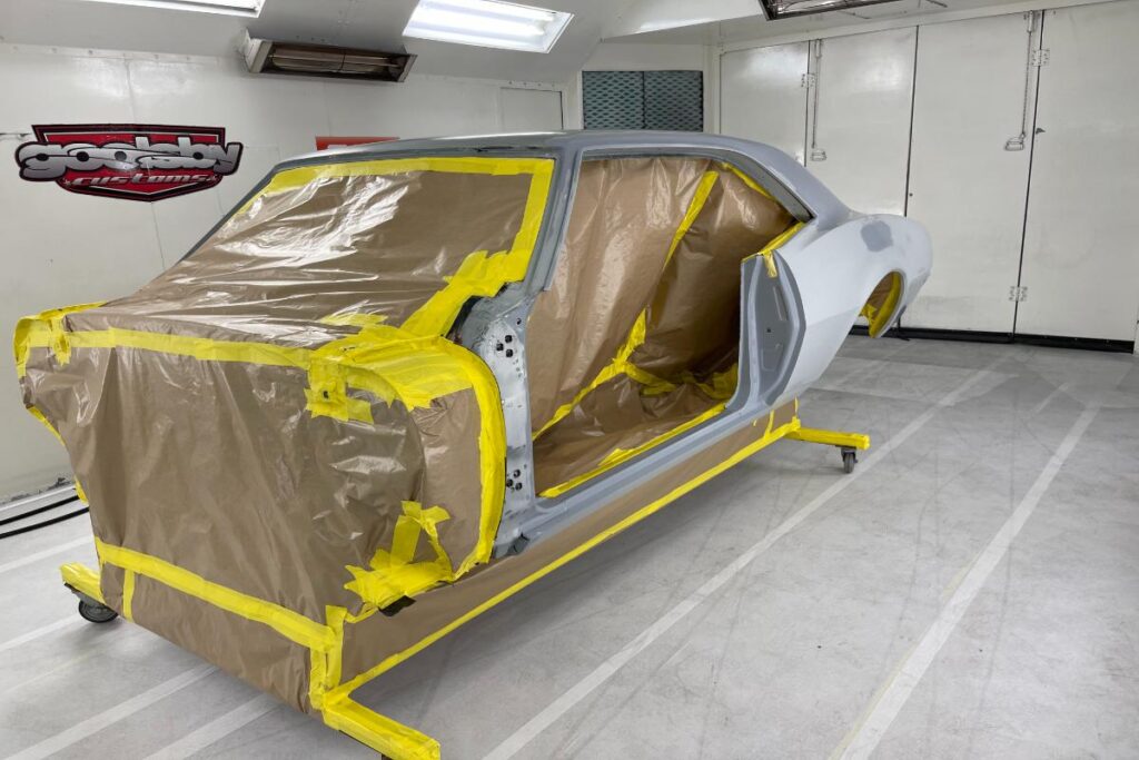 Custom LT4 1967 Camaro Pro Touring street rod in the paint shop