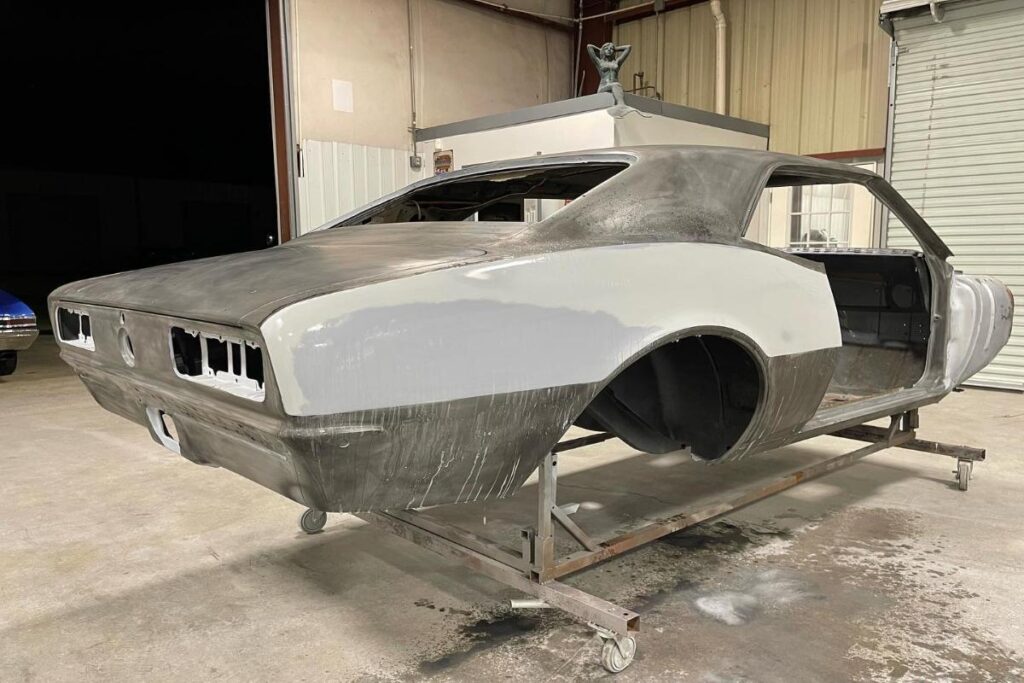 Custom LT4 1967 Camaro Pro Touring street rod in the paint shop