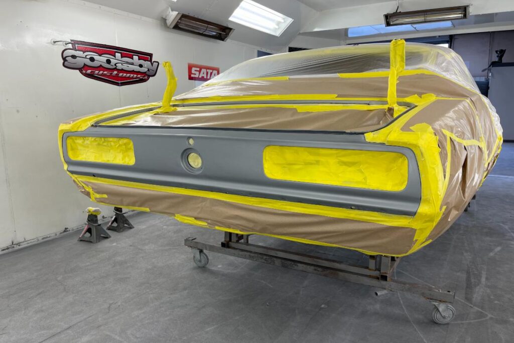 Custom LT4 1967 Camaro Pro Touring street rod in the paint shop