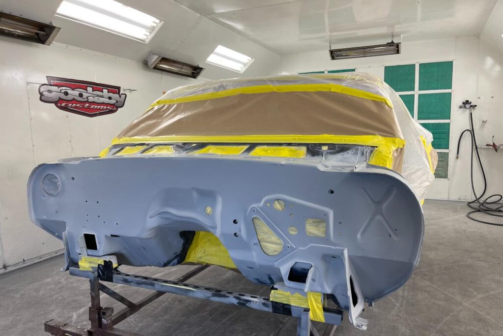 Custom LT4 1967 Camaro Pro Touring street rod in the paint shop