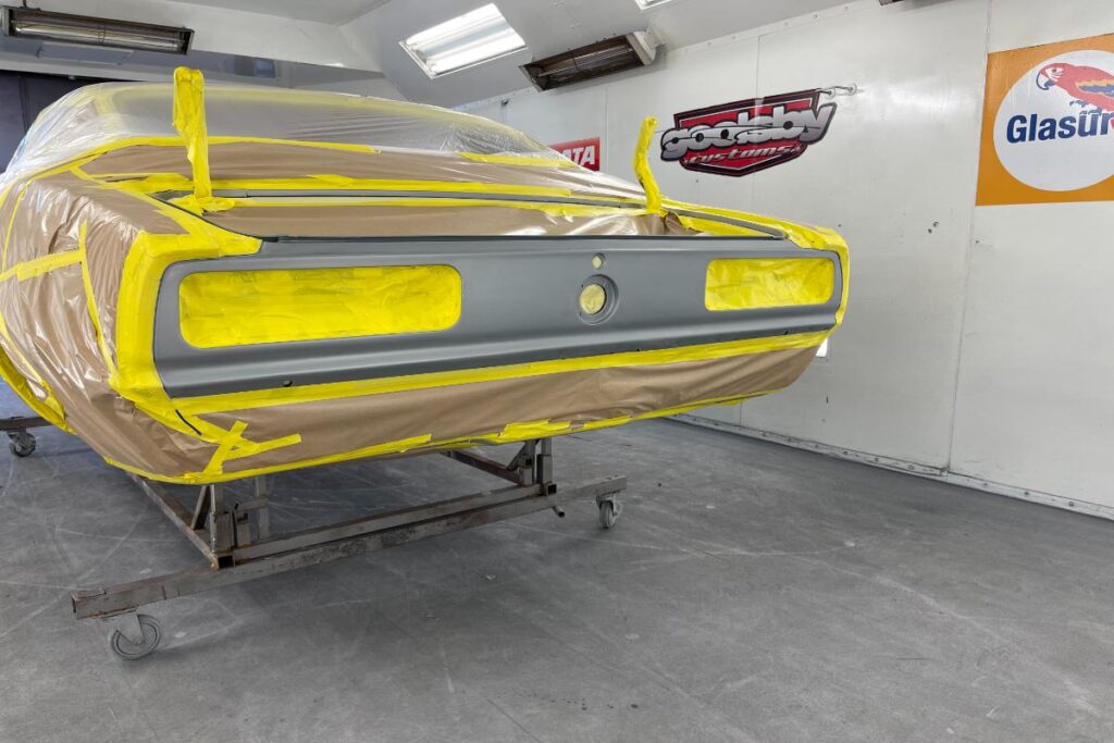 Custom LT4 1967 Camaro Pro Touring street rod in the paint shop