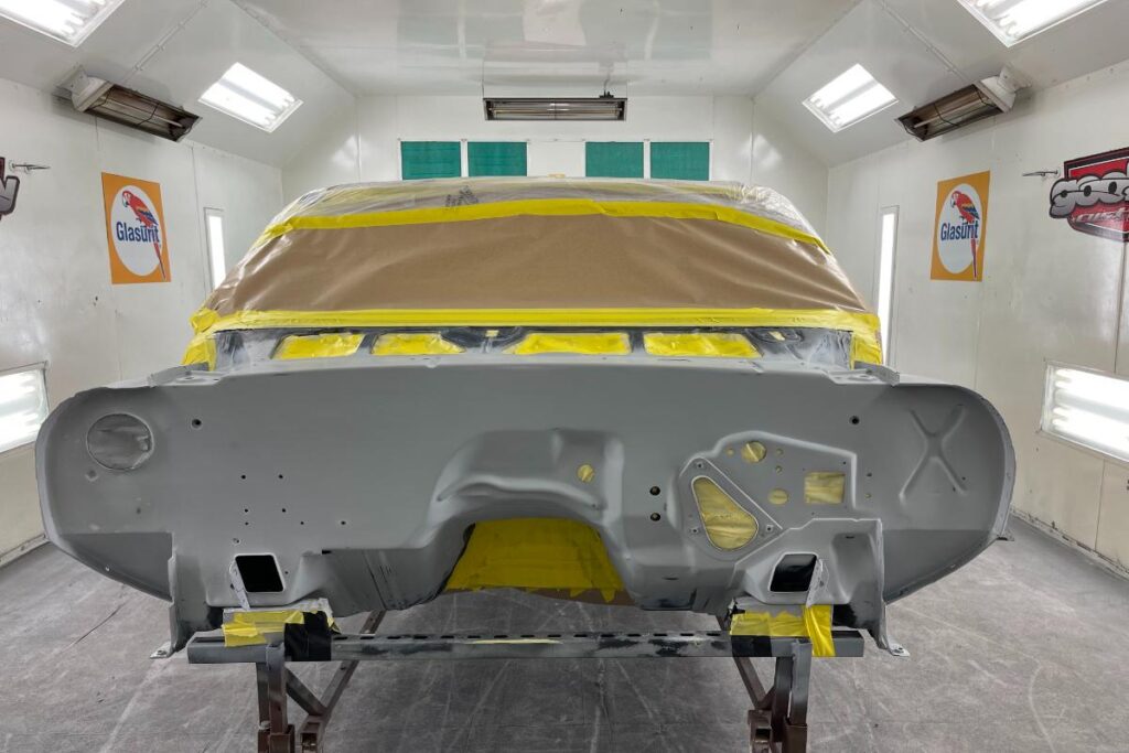 Custom LT4 1967 Camaro Pro Touring street rod in the paint shop